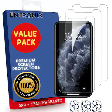 ENTRONIX
VALUE PACK
PREMIUM SCREEN PROTECTORS
SATISFACTION 100% GUARANTEED
ONE - YEAR WARRANTY