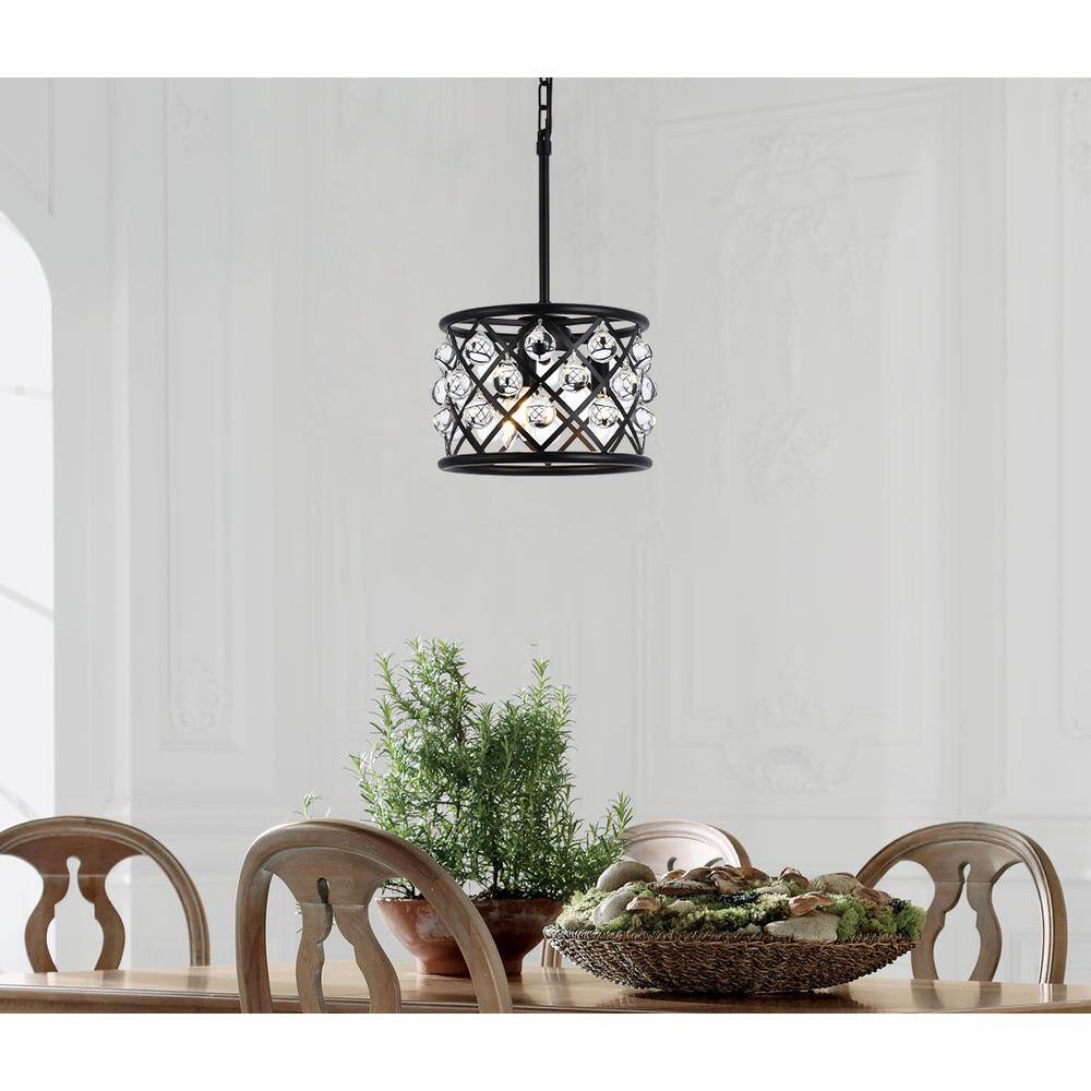 Angle. Urban Classic - Madison 3 light Matte Black Pendant Clear Royal Cut Crystal - Matte Black.