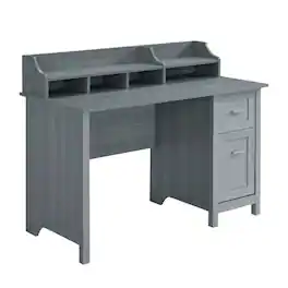 FurniFact - Wood Desk with Drawer, Door and 6 Shelves, Office Writing Desk with Storage - Gray