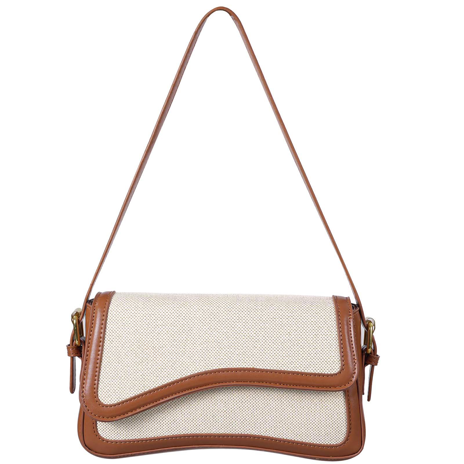 Live At Space - Shoulder Bag For Women Y2k Trendy Purse Vegan Leather Hobo Handbags Clutch Saddle With 2 Removable Strap 【Premium - Brown and Beige