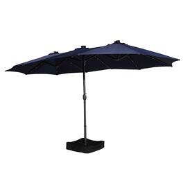 Boyel Living - 15 FT Extra Large Double Sided Patio Umbrella with Base and Solar LED - Navy