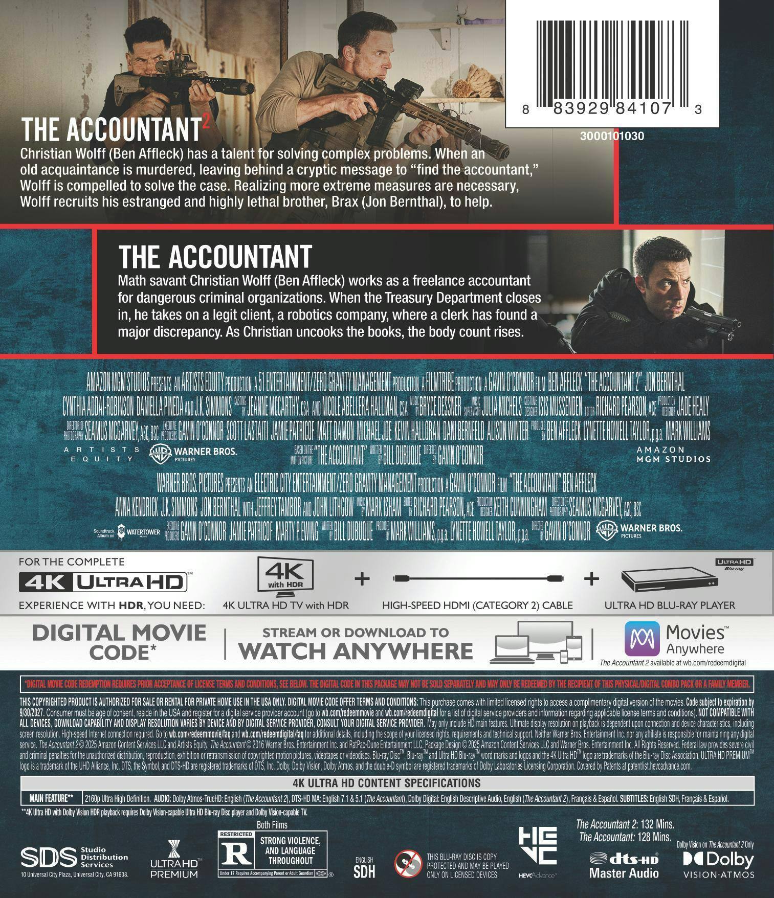 Back. The Accountant: 2-Film Collection   - 4K Blu-Ray.