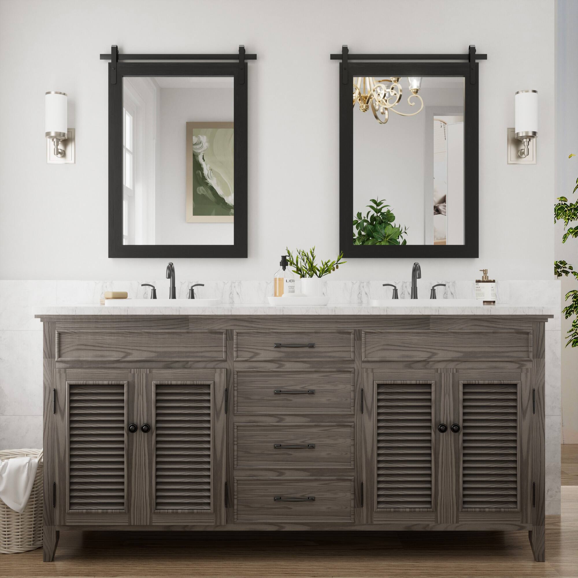 Alt View 7. PAIHOME - Wood Wall Mirror Modern Farmhouse Accent Rectangular Bathroom Mirror Vanity Mirror for Bedroom Living Room Decor - Black - 22"x30".
