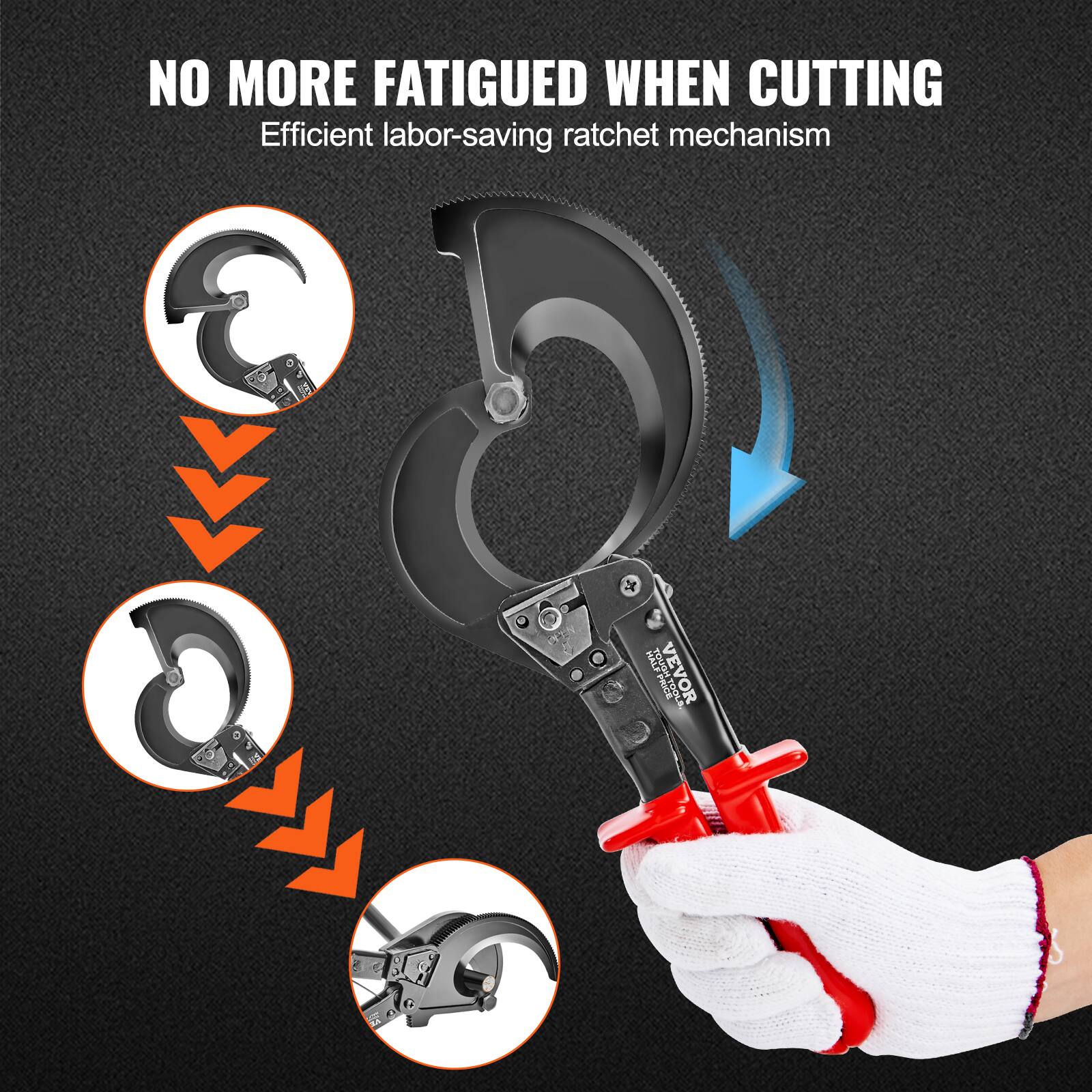 NO MORE FATIGUED WHEN CUTTING  
Efficient labor-saving ratchet mechanism