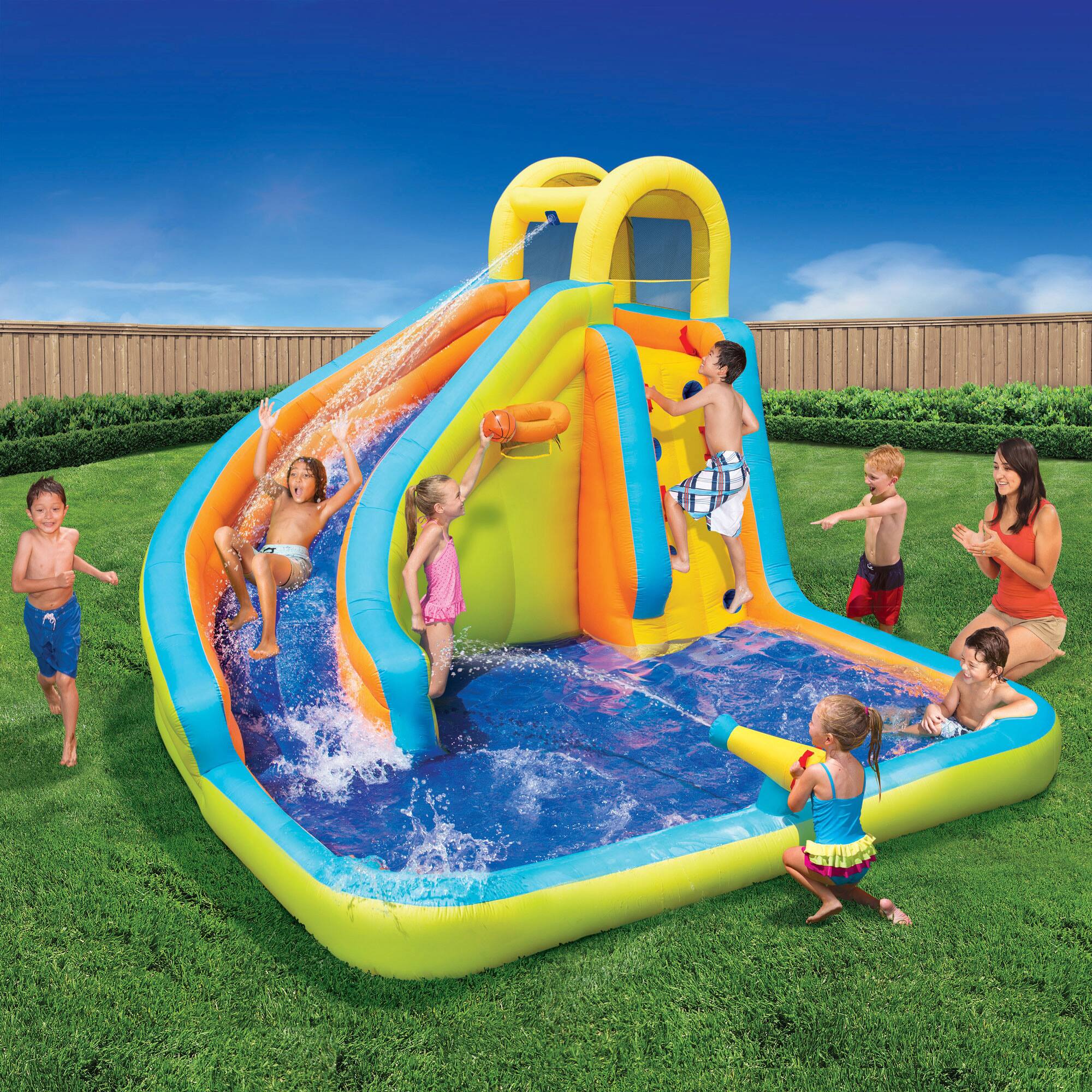 Alt View 5. Banzai - Banzai Splash 'N Blast Kids Outdoor Backyard Inflatable Water Slide Splash Park - Multicolor.