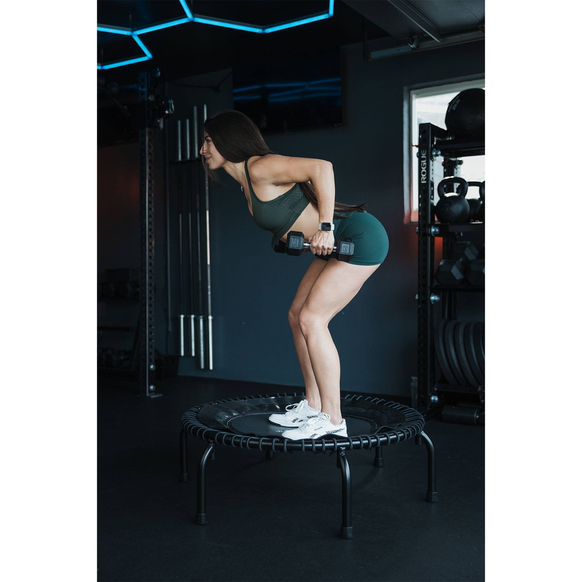 Alt View 5. JumpSport - JumpSport 350 Indoor Lightweight 39" Fitness Trampoline, Black with White Frame - Black.