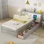 Angle. Costway - Twin Size Bed Frame with LED Light & Power Outlet Bookcase Headboard Drawers - Gray.