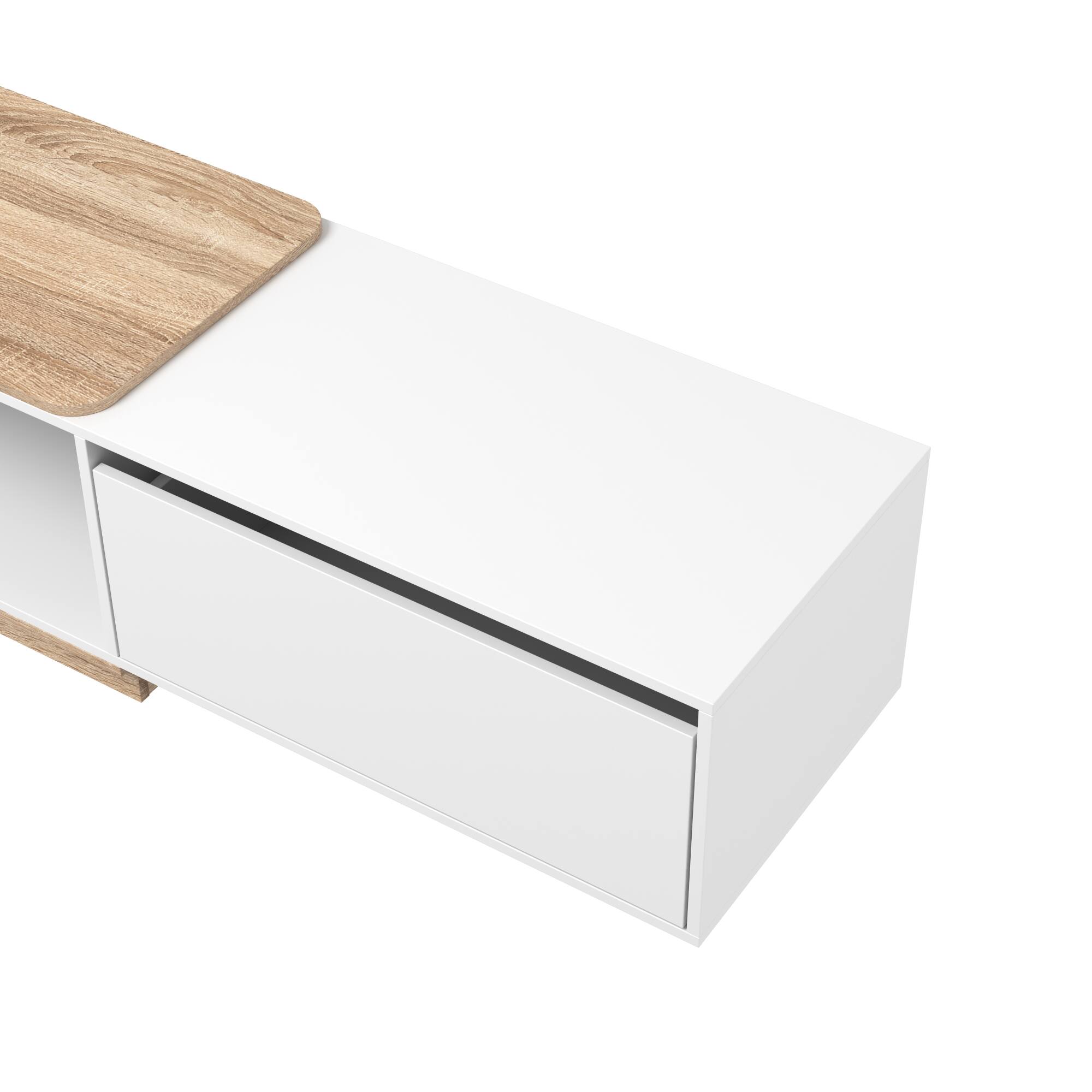 Alt View 2. Famapy - Extendable TV Stand, Modern Entertainment Center with Drawers, Open Shelves and Cable Management - White & Light Oak.