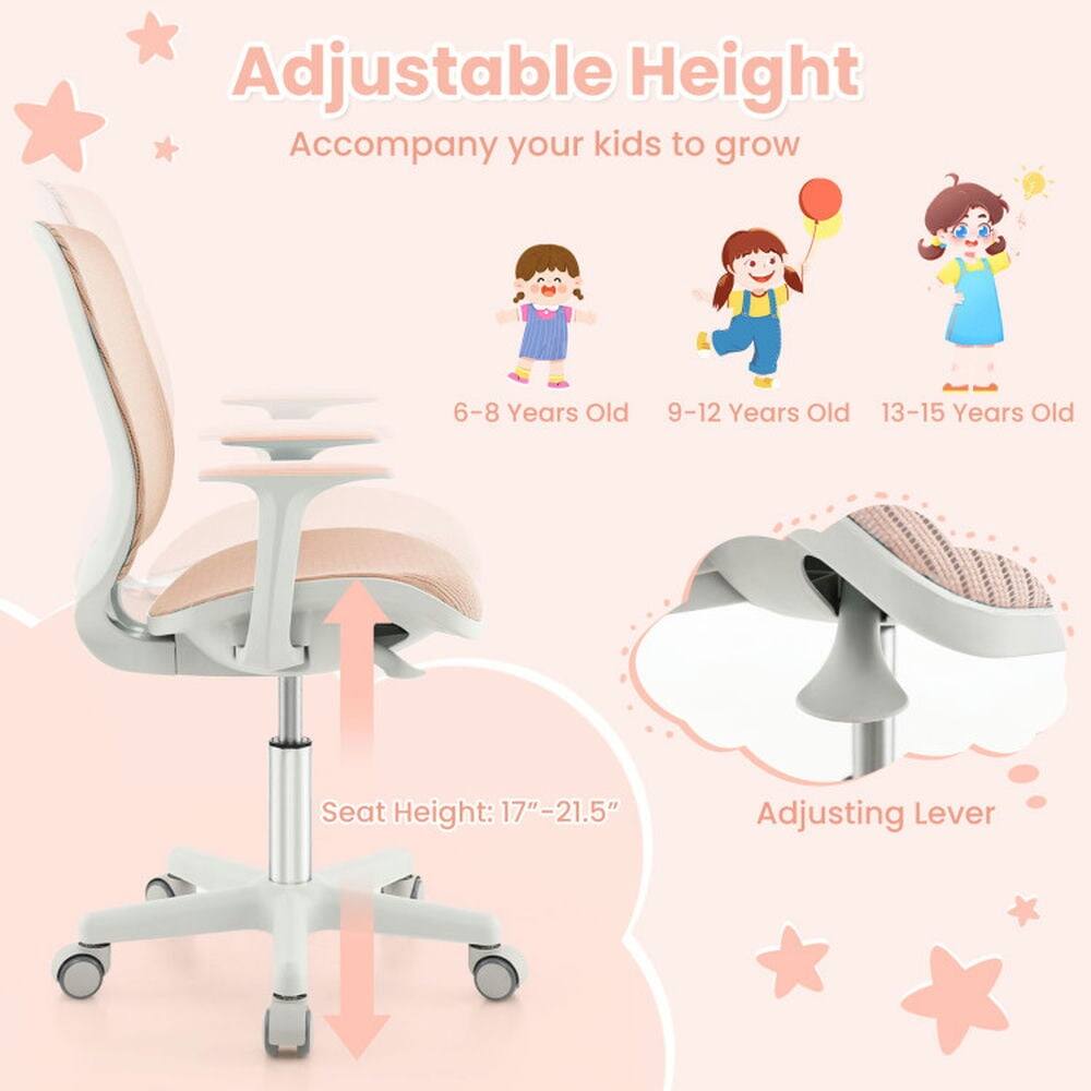 Adjustable Height  
Accompany your kids to grow  

6-8 Years Old  
9-12 Years Old  
13-15 Years Old  

Seat Height: 17"-21.5"  
Adjusting Lever