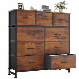 Sweetcrispy - Dresser with 9 fabric Drawers for Bedroom, Living Room, Chest of Drawers with Steel Frame and Wood Top - Rutsic Brown