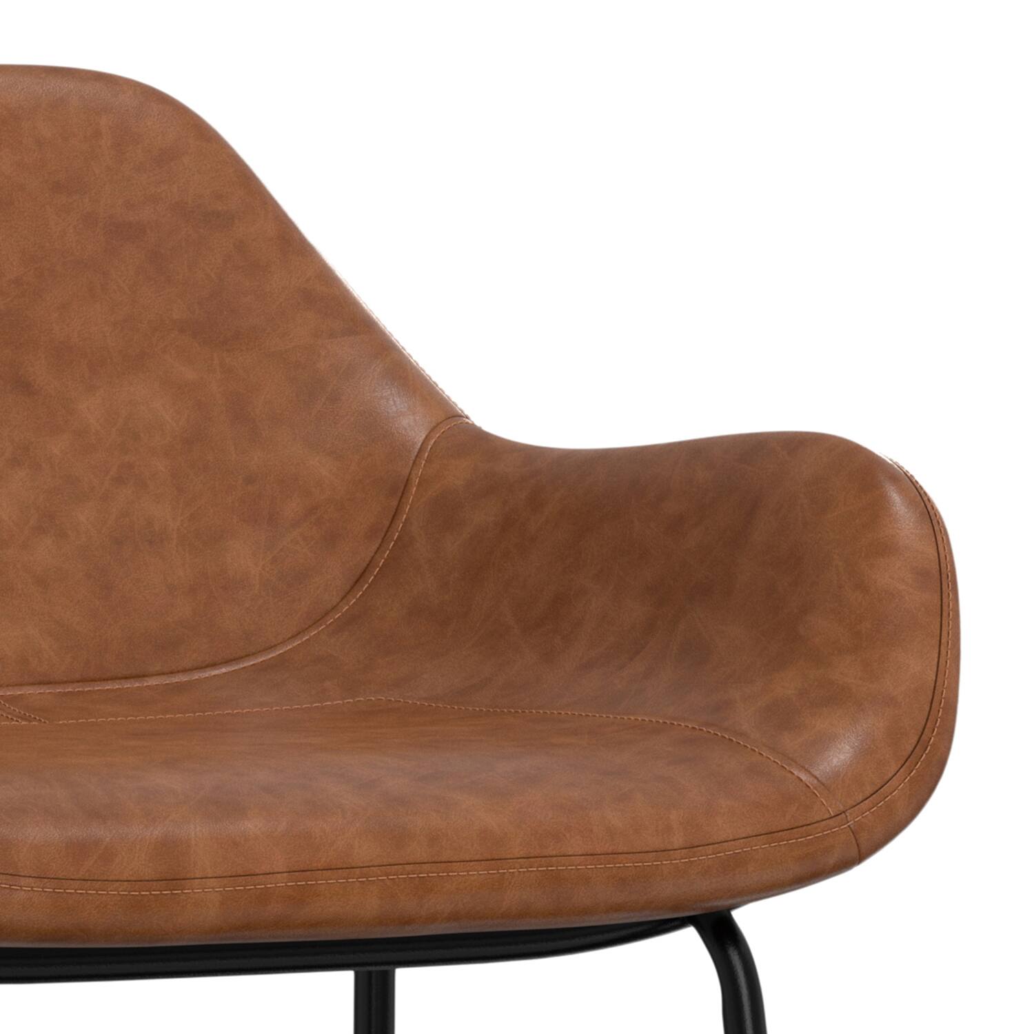 Alt View 2. Simpli Home - Mira Contemporary Modern Bar Stool in Distressed Tan  Vegan Faux Leather - Distressed Tan.