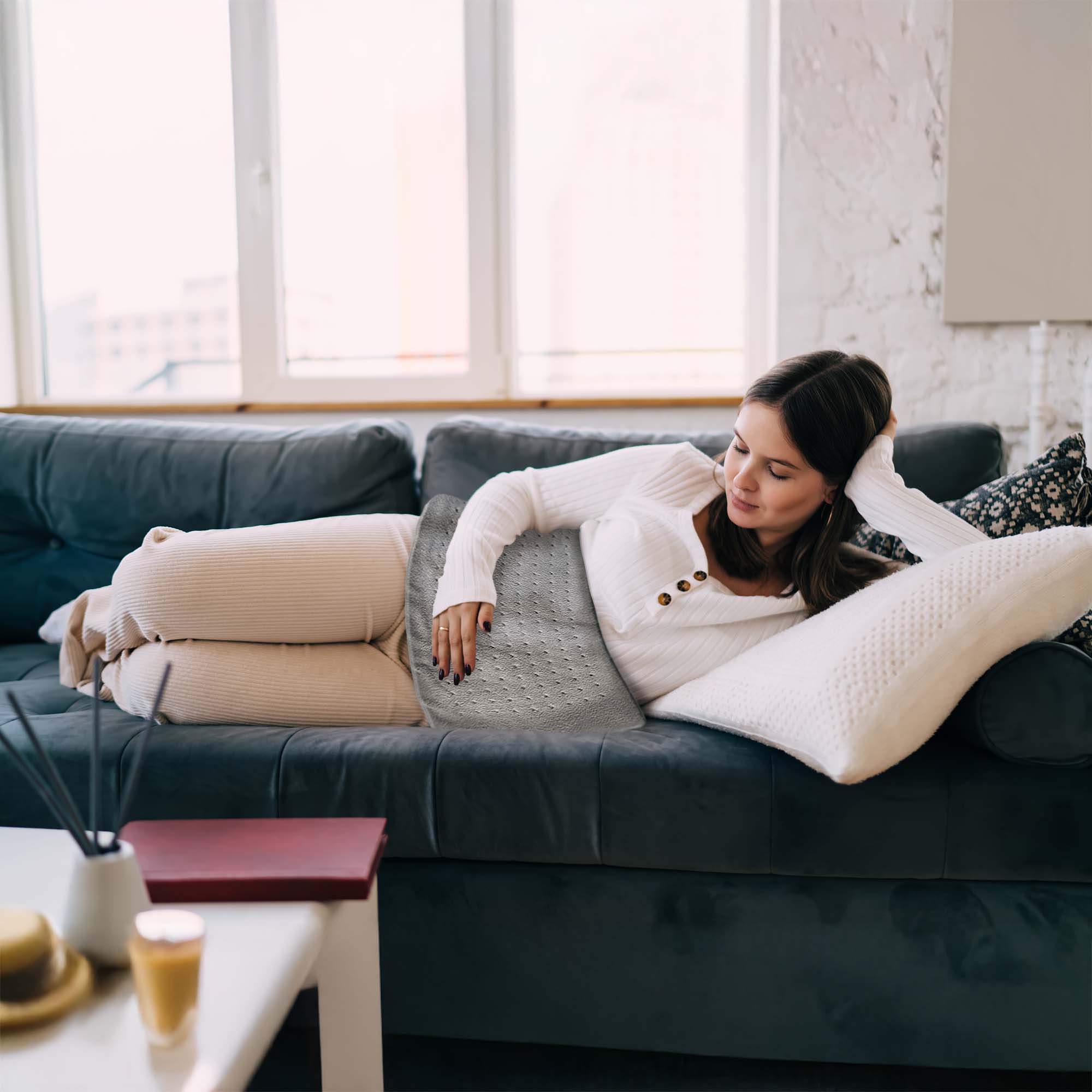 Left. Pursonic - Pursonic Comfort Trio Heating Pad Set – Teal, Pink & Gray - Multicolor.