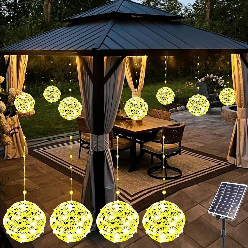 RTMB - 4-Pack Solar Warm White Christmas Ball Lights, 160 LEDs, Waterproof, 8 Modes