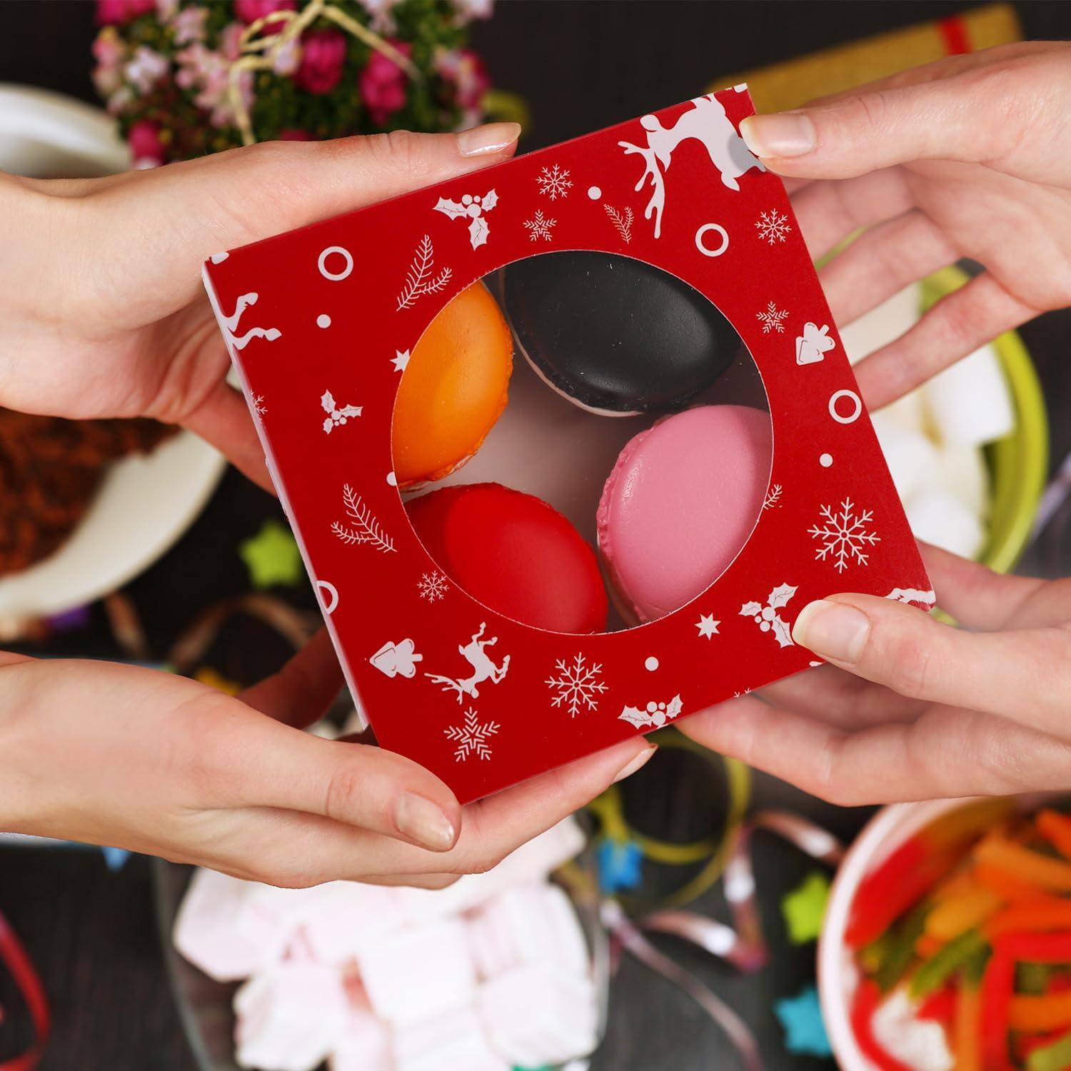 Alt View 7. Paradigms Interiors - Christmas Cookie Boxes 4 2 Inch Bakery Gift Wrapping Box With Round Clear Window For Cookies Cake Candy Soa... - White.