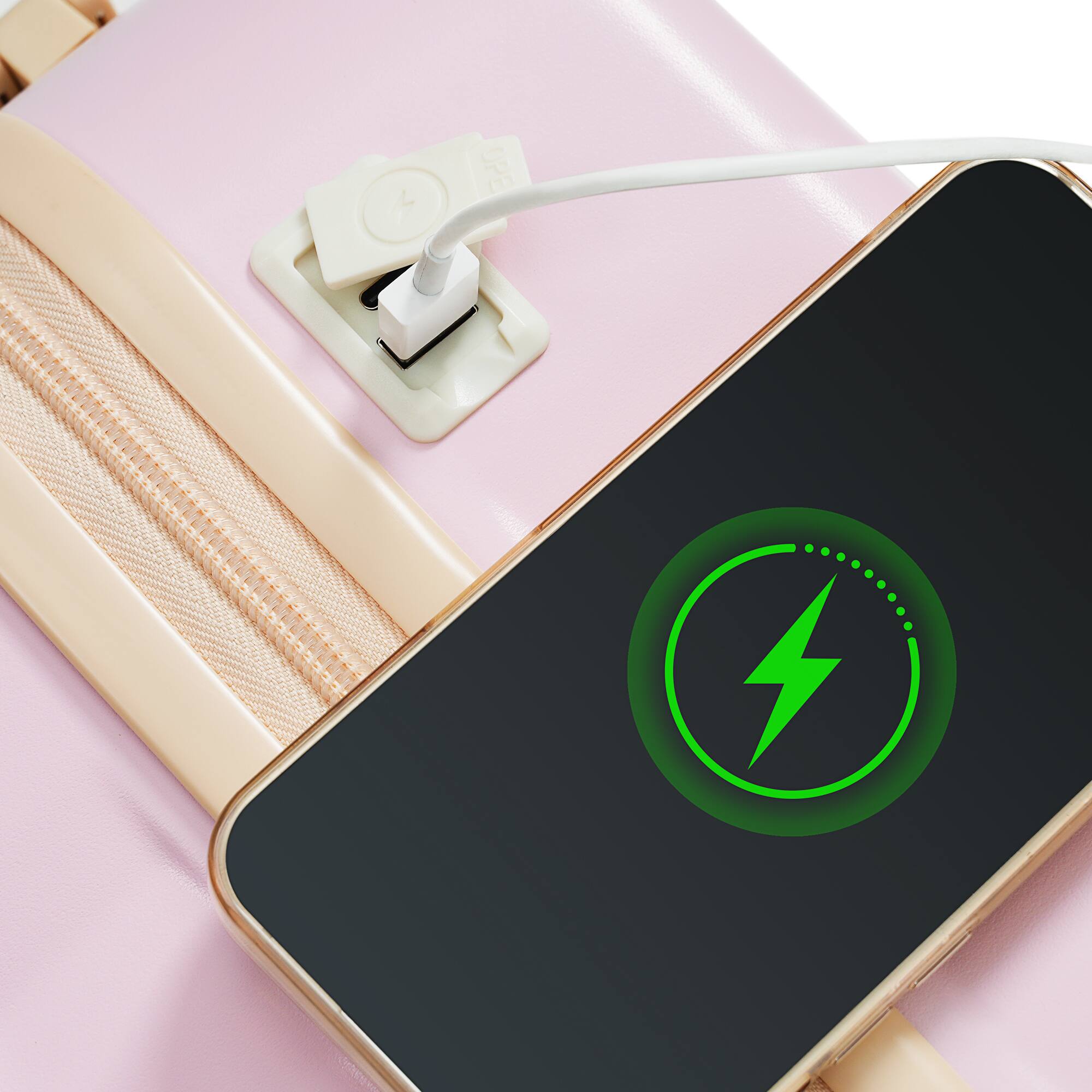 Alt View 8. Ecooso - 3-Piece ABS Hard Shell Luggage Set with USB Port, Front-Open 20" Carry-On, Spinner Wheels, TSA Lock - Pink.