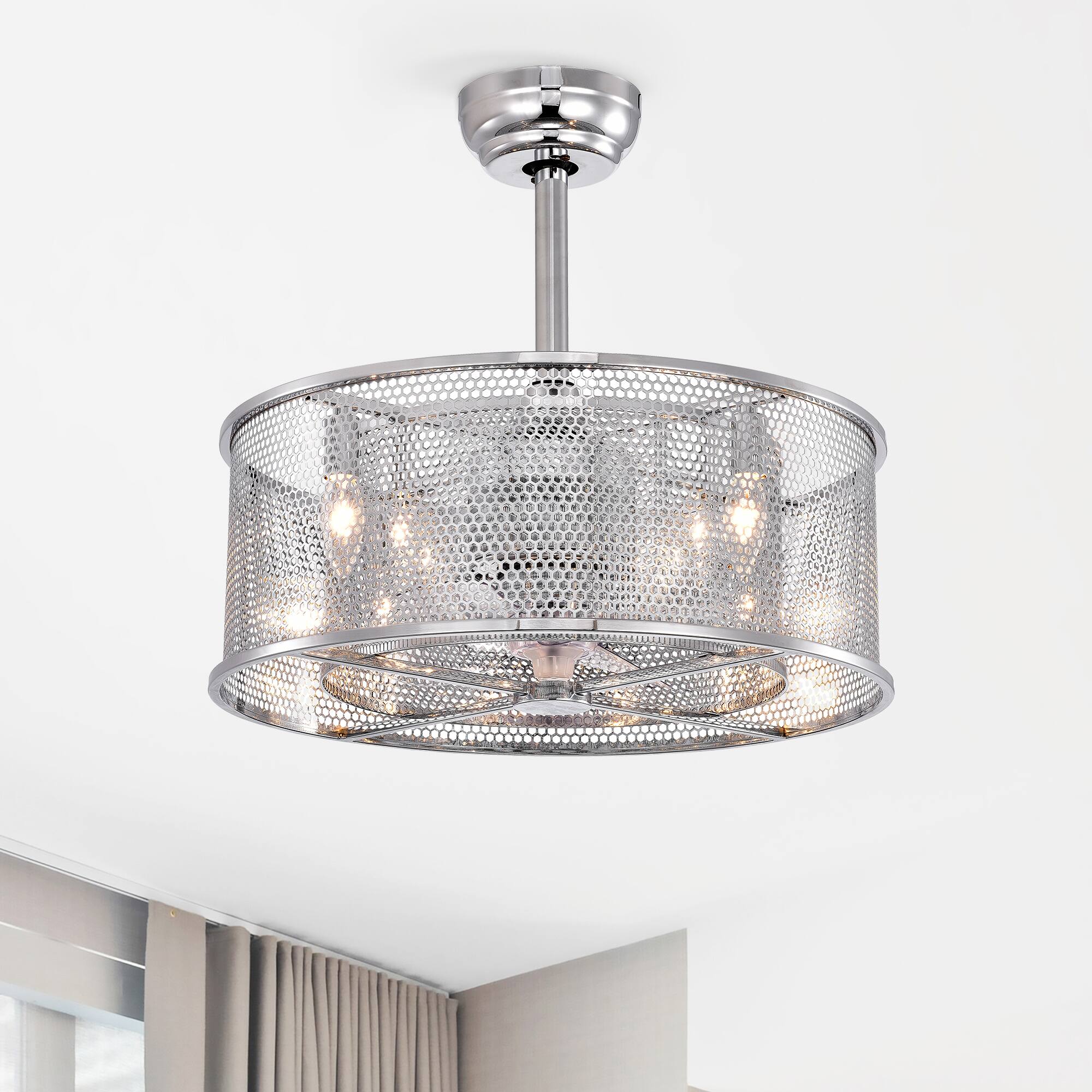 Angle. APRILSOUL - 20 inch 3 ABS Blades Modern Ceiling Fan Remote Noiseless Reversible AC Motor Chrome - Chrome.