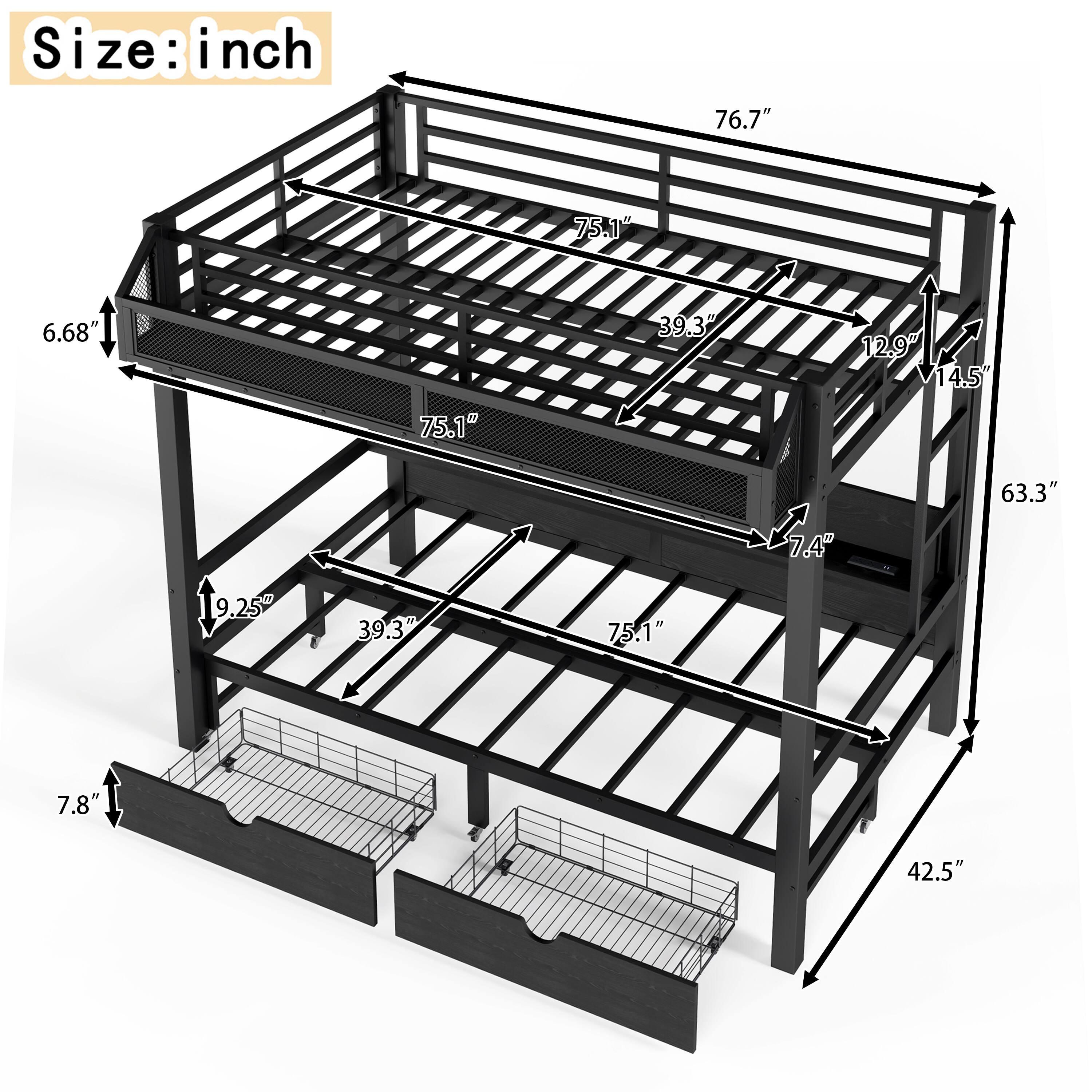 Size: inch  
76.7"  
75.1"  
6.68"  
75.1"  
39.3"  
12.9"  
14.5"  
9.25"  
39.3"  
75.1"  
7.4"  
63.3"  
7.8"  
42.5"