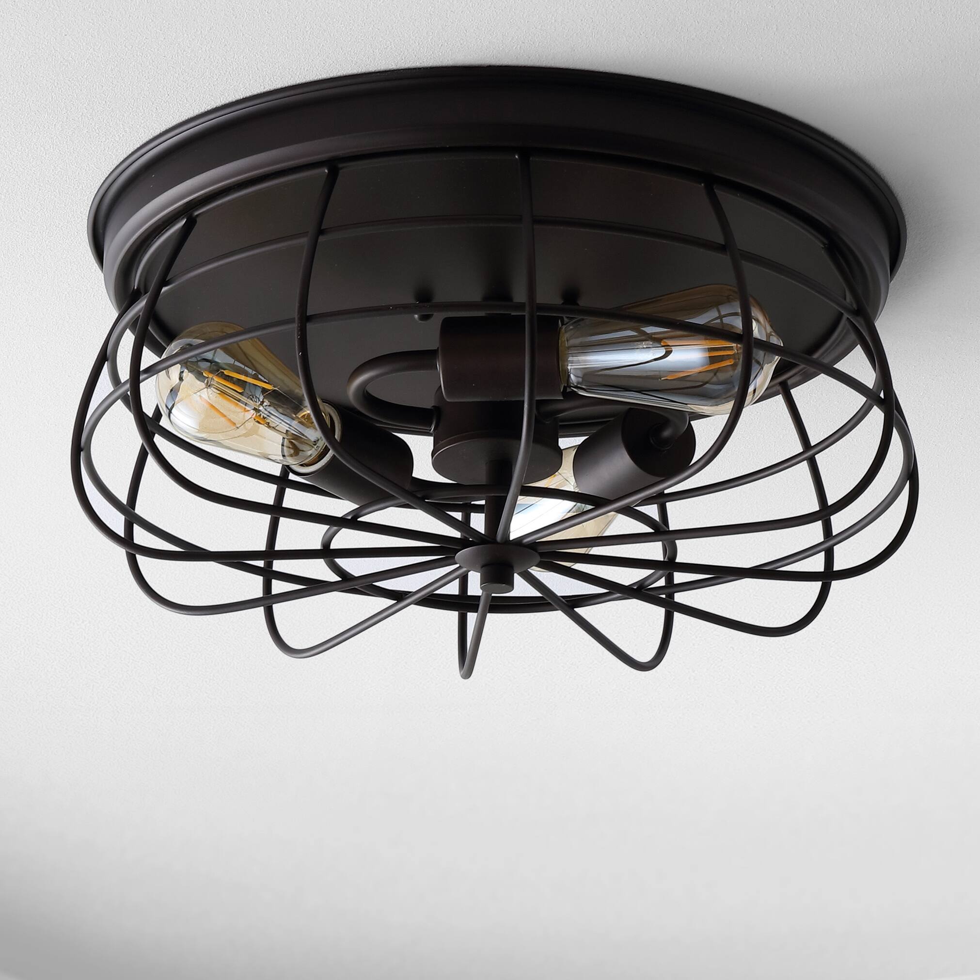 Alt View 5. Jonathan Y - Calvia 15.7" 3-Light Farmhouse Metal Cage Flush Mount, Oil Rubbed Bronze - Oil Rubbed Bronze.