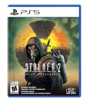 PS5 a STALKER 2: HEART OF CHORNOBYL MATURE 17+ JEUNES ADULTES 17+ INTERNET REQUIS INTERNET REQUIS CONTENT DOWNLOAD ESRB TELECHARGEMENT DE CONTENU REQUIS C6 GAME WORLD - M (Mature 17+)
