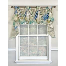 RLF Home - Linen Floral 3-Scoop Victory Swag 4 Tabs 64" x 26" For windows up to 60"W - Natural