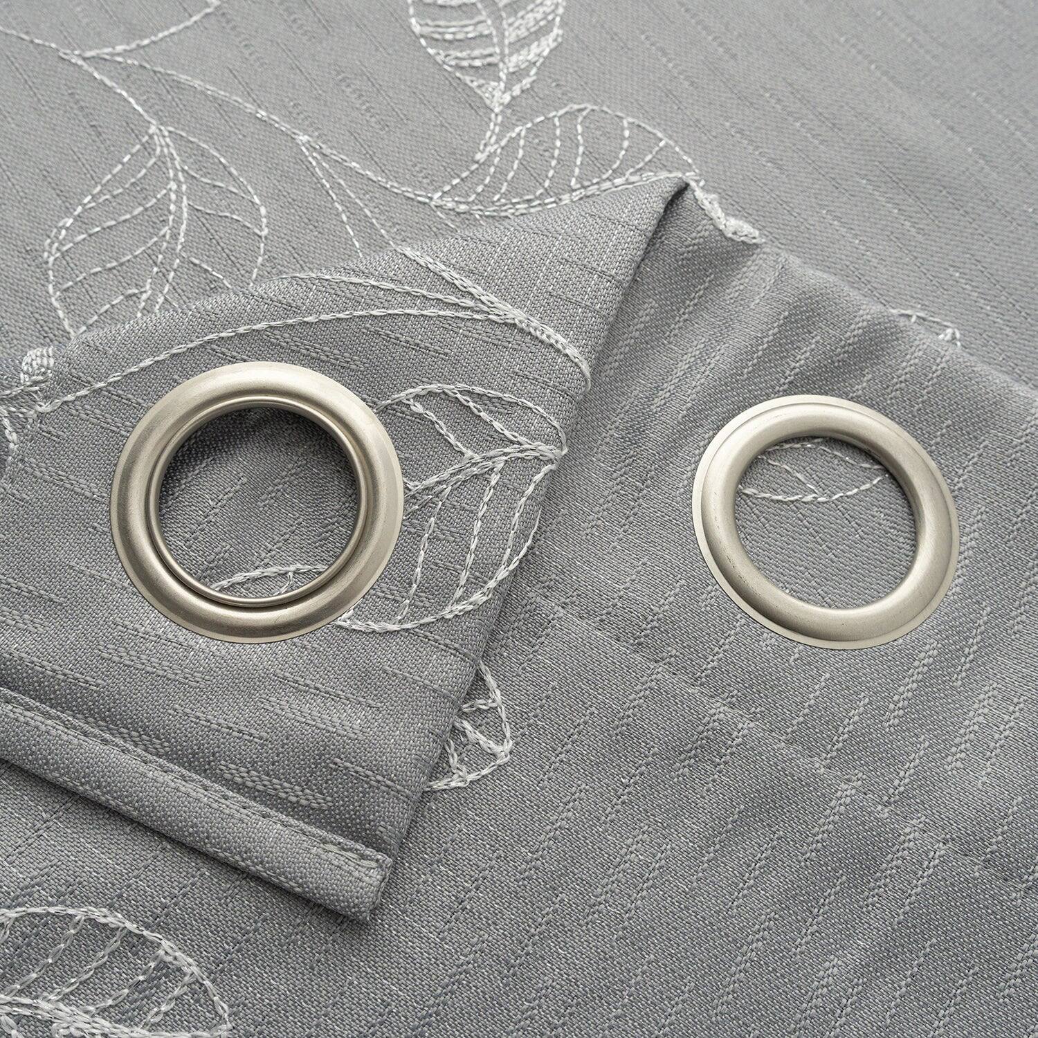 Back. RT Designers Collection - RT Designers Collection 100% Polyester 140 GSM Reed Embroidered Grommet Curtain Panel 54" x 90" Grey - Grey.