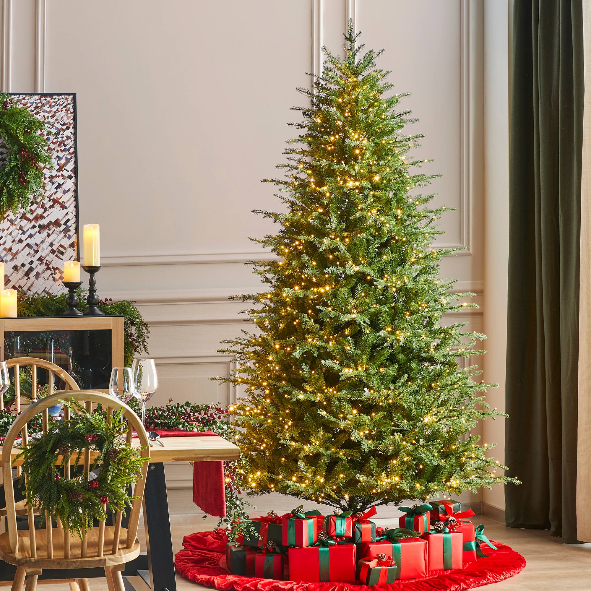Alt View 7. Glitzhome - 7.5ft Pre-Lit Full Fir Artificial Christmas Tree with 1800 Chasing and Twinkling Lights - Green.