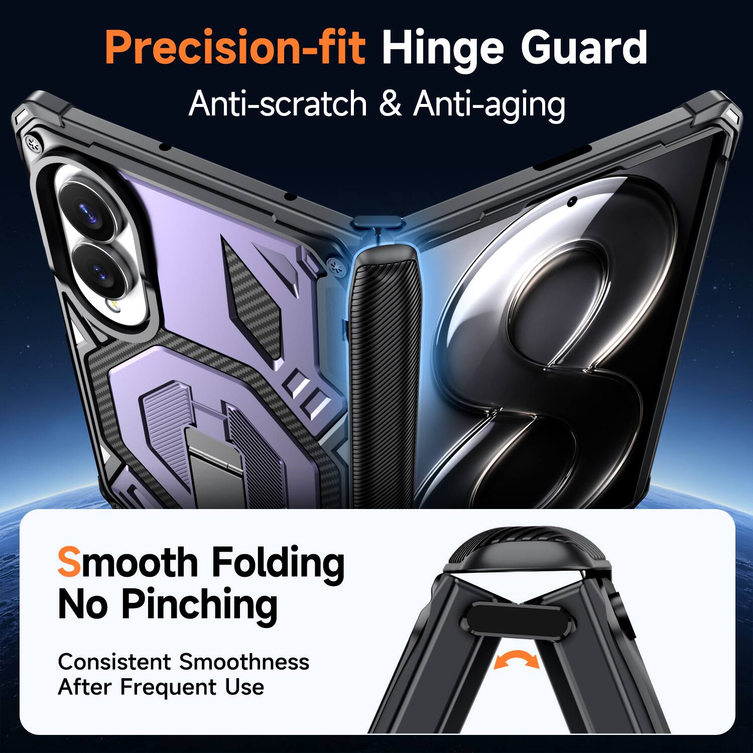Precision-fit Hinge Guard  
Anti-scratch & Anti-aging  

Smooth Folding  
No Pinching  
Consistent Smoothness After Frequent Use