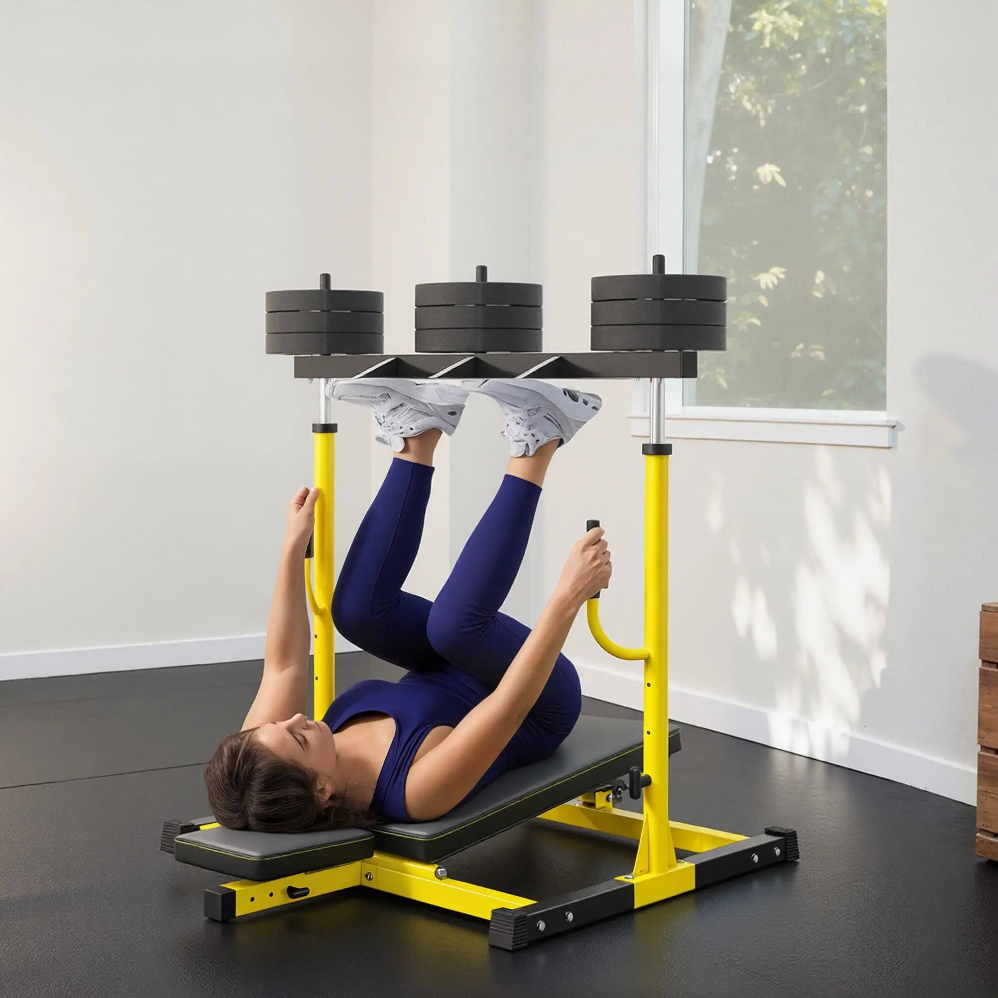 Alt View 8. SKONYON - Vertical Leg Press Machine with Adjustable Positions and Standard Plate Compatibility for Home Strength Training - Yellow.