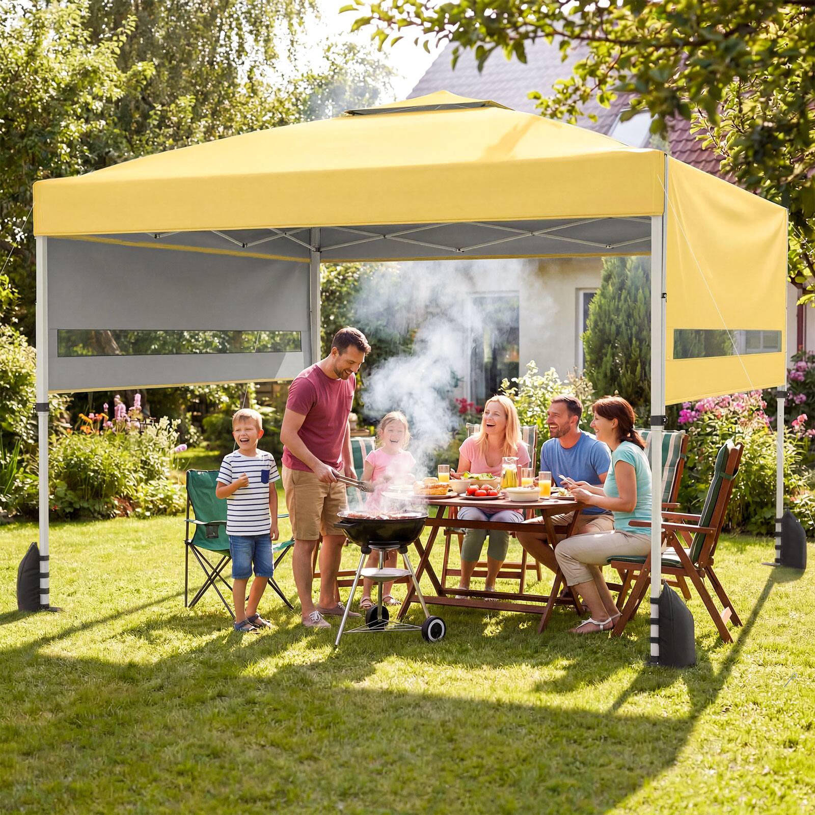 Alt View 1. Costway - Costway 10x17 FT Pop Up Canopy Tent with Dual Adjustable Awnings, Silver-Coated Fabric - Yellow.