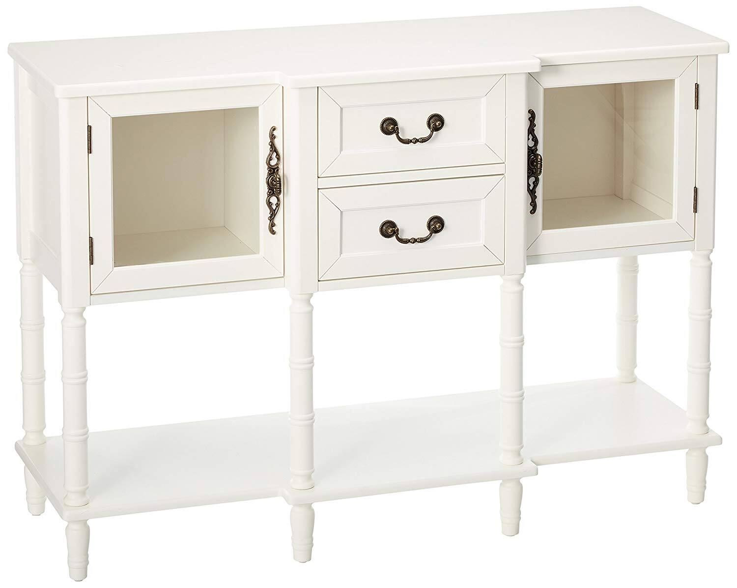 Left. Kings Brand Furniture - Kings Brand Furniture Modern Sideboard Buffet Cabinet, Console Sofa Table with Glass Doors, Storage Drawers & Shelves - White.