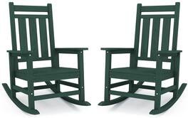 SERWALL - Oversized Outdoor Rocking Chair Set of 2, HDPE All-Weather Patio Rocking Chairs for Porch - Green