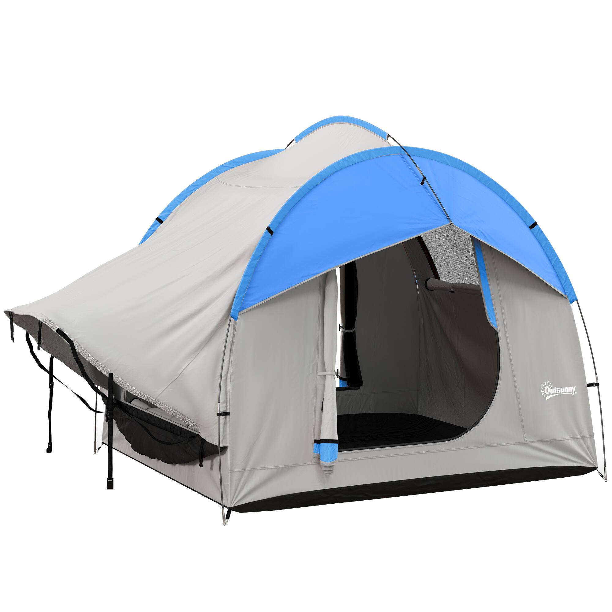 Outsunny - SUV Tent, 2000mm Waterproof Truck Tent with 3 Doors and Mesh Window, 7.5' L x 6.9' W x 6.9' H - Gray and Blue