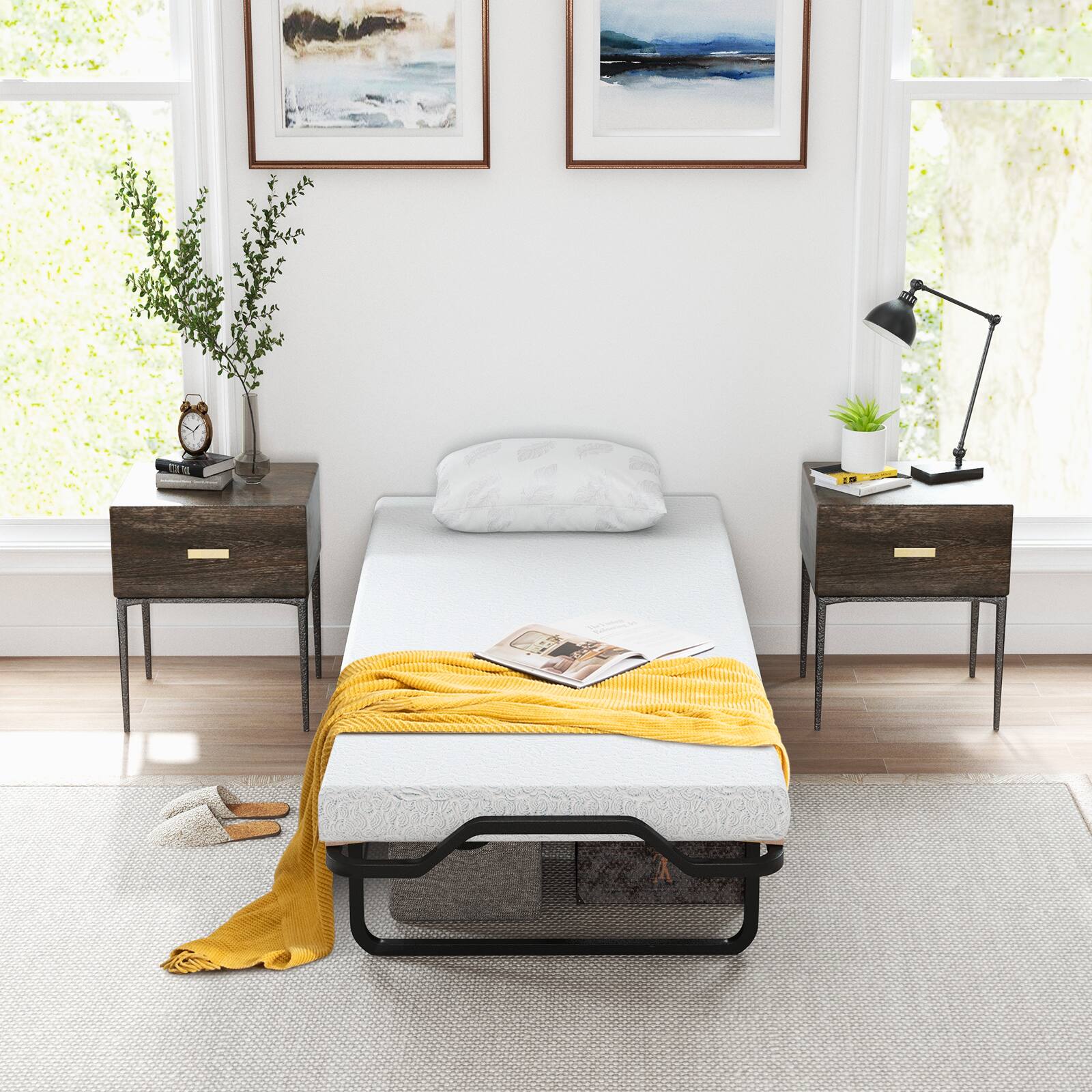 Alt View 1. Gymax - Gymax Folding Bed Cot Size w/ Mattress Roll Away Guest Bed for Adult Space-Saving Fold-Up Bed for Easy Storage - Black + Beige.