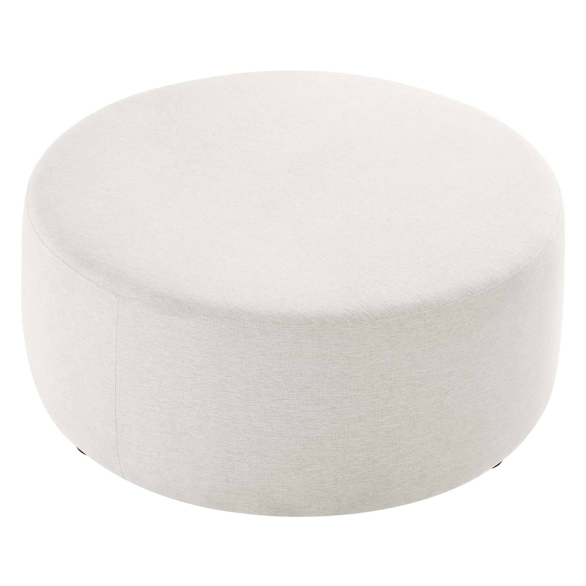 Alt View 2. Modway - Callum Large 38" Round Woven Heathered Fabric Upholstered Ottoman by Modway - Heathered Weave Ivory.