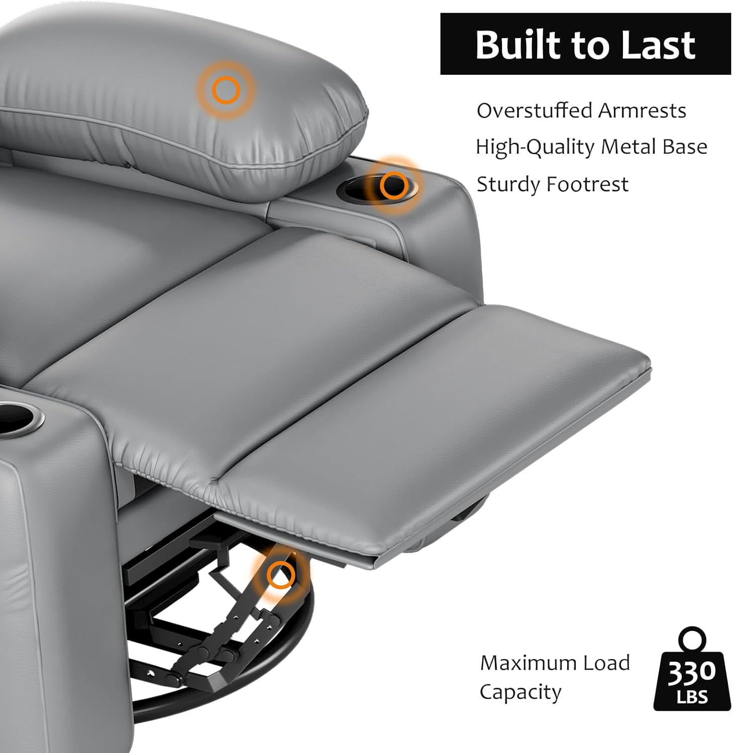 Built to Last  
- Overstuffed Armrests  
- High-Quality Metal Base  
- Sturdy Footrest  

Maximum Load Capacity: 330 LBS