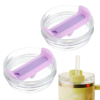 Front. Unique Bargains - 2pcs 40oz Travel Tumbler Lid Replacement for Stanley Cup, Spill Proof Splash Resistant (Transparent) - Light Purple/Purple.