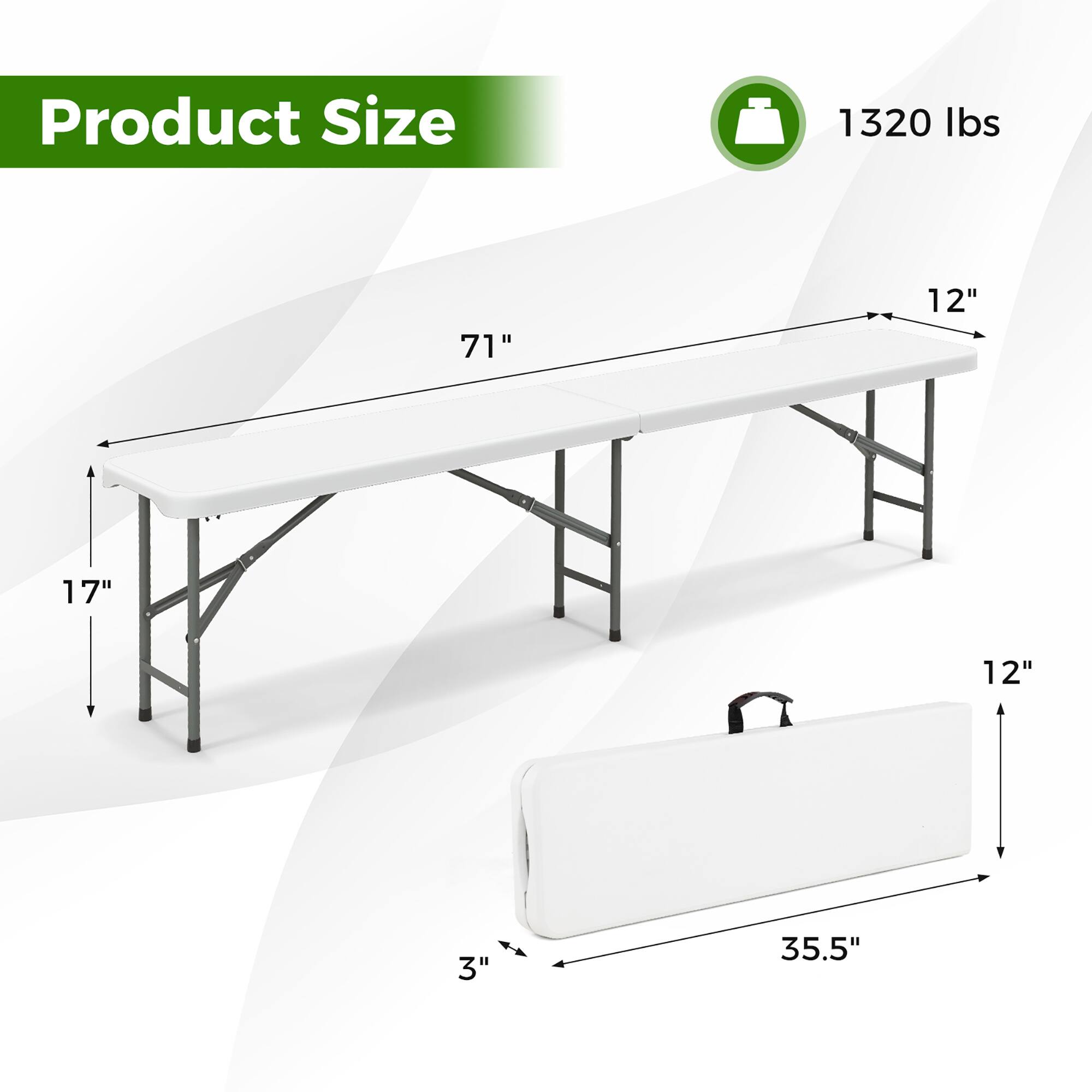 Product Size 1320 Ibs 71" 12" 17" 12" 3" 35.5"
