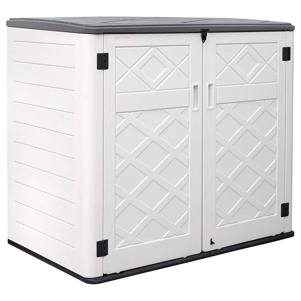 Front. Yardgrace - 48 Cu.ft Horizontal Outdoor Storage Shed, Weather Resistant for Garden Patio Backyard, Store Garbage Cans Lawn Mower - white.
