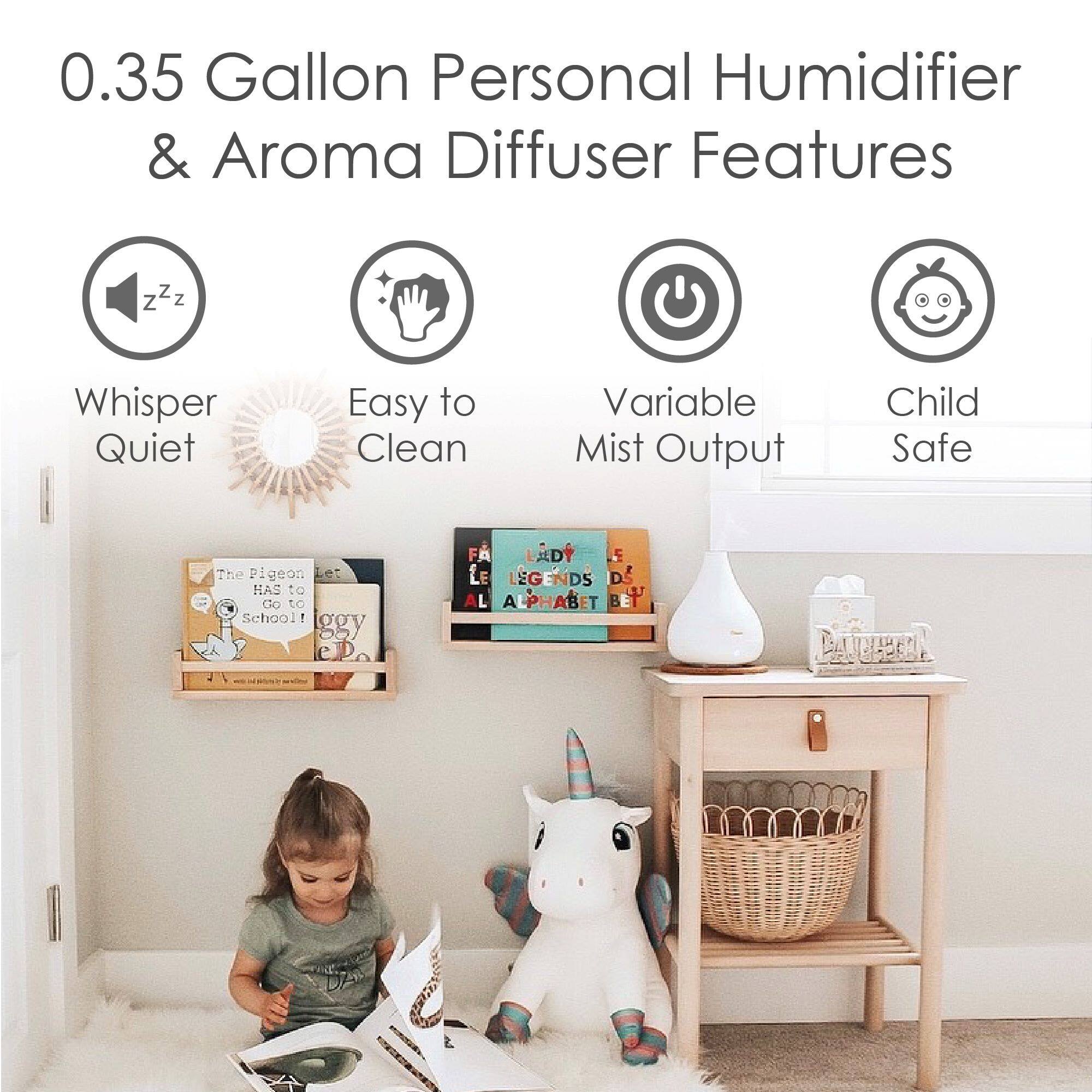 Angle. CRANE - 0.35 Gal. 2-in-1 Ultrasonic Cool Mist Humidifer & Aroma Diffuser - White.