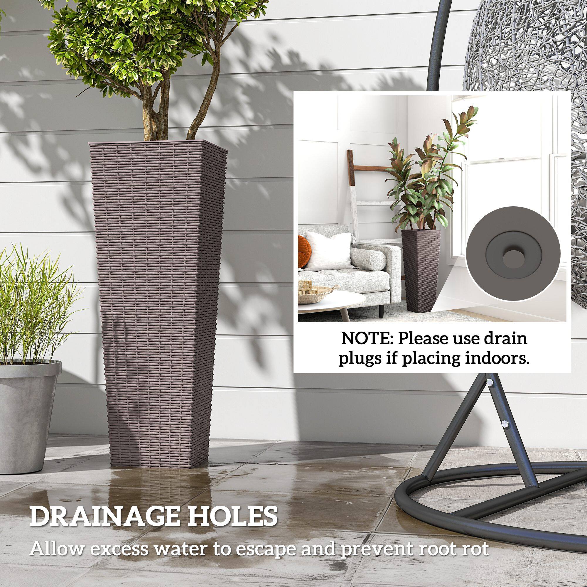 **DRAINAGE HOLES**

Allow excess water to escape and prevent root rot

**NOTE:** Please use drain plugs if placing indoors.