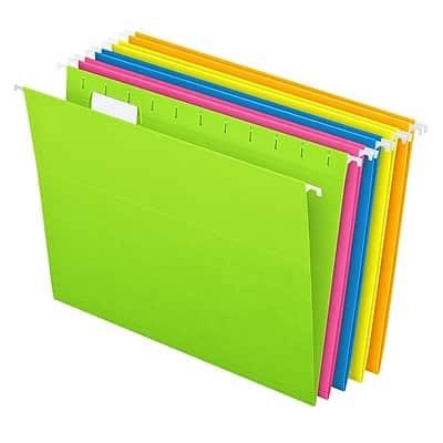 Front. Pendaflex - Glow 5-Tab Hanging File Folders, Letter Size, Multicolor, 25/Box - Assorted.