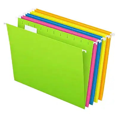 Front. Pendaflex - Glow 5-Tab Hanging File Folders, Letter Size, Multicolor, 25/Box - Assorted.