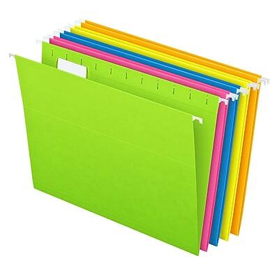 Front. Pendaflex - Glow 5-Tab Hanging File Folders, Letter Size, Multicolor, 25/Box - Assorted.