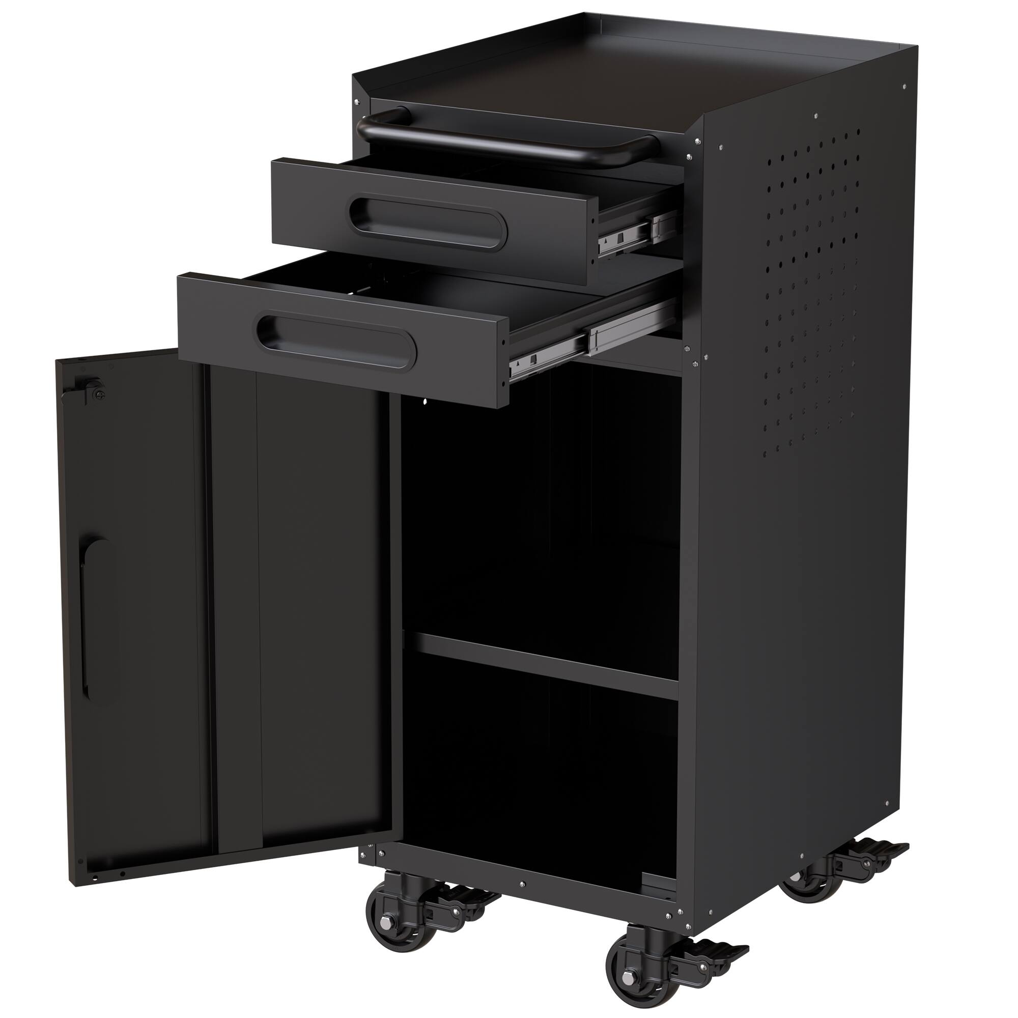 Alt View 2. Boyel Living - 34.3" Narrow Rolling Tool Cabinet Space-Saving Garage Storage with Lockable Door 2 Drawers and Large Handle - Black.
