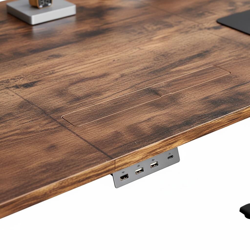 Back. AOITUN - 63 Inch Electric Standing Desk Rustic Brown, Large Modern Desk for Home Office, Adjustable Height Desk - Steel.