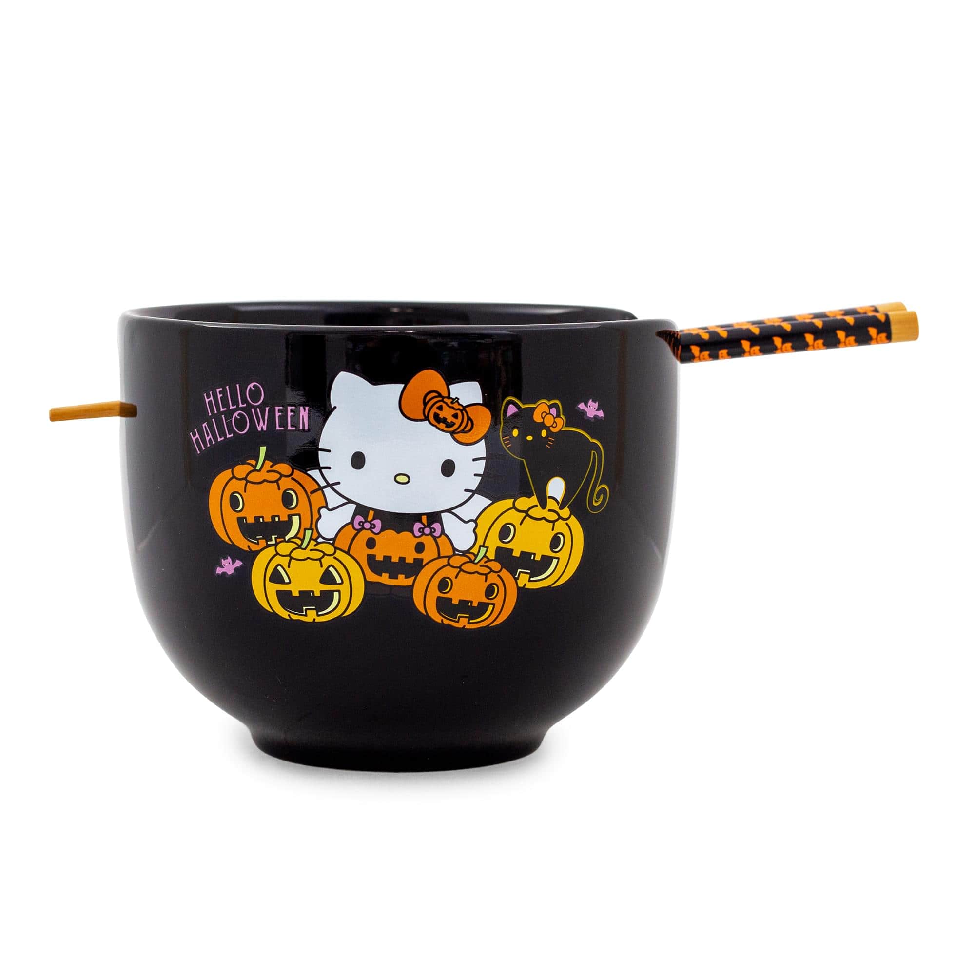Silver Buffalo - Sanrio Hello Kitty Pumpkins 20-Ounce Ramen Bowl and Chopstick Set - Black