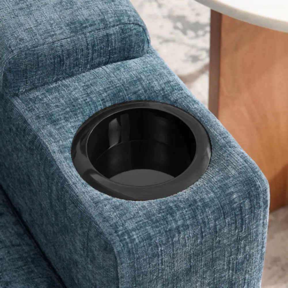 Back. LUCKY ONE - Single Sofa Recliner w/ Manual Backrest USB Port Cup Holders Hidden Storage Ottoman - Blue.