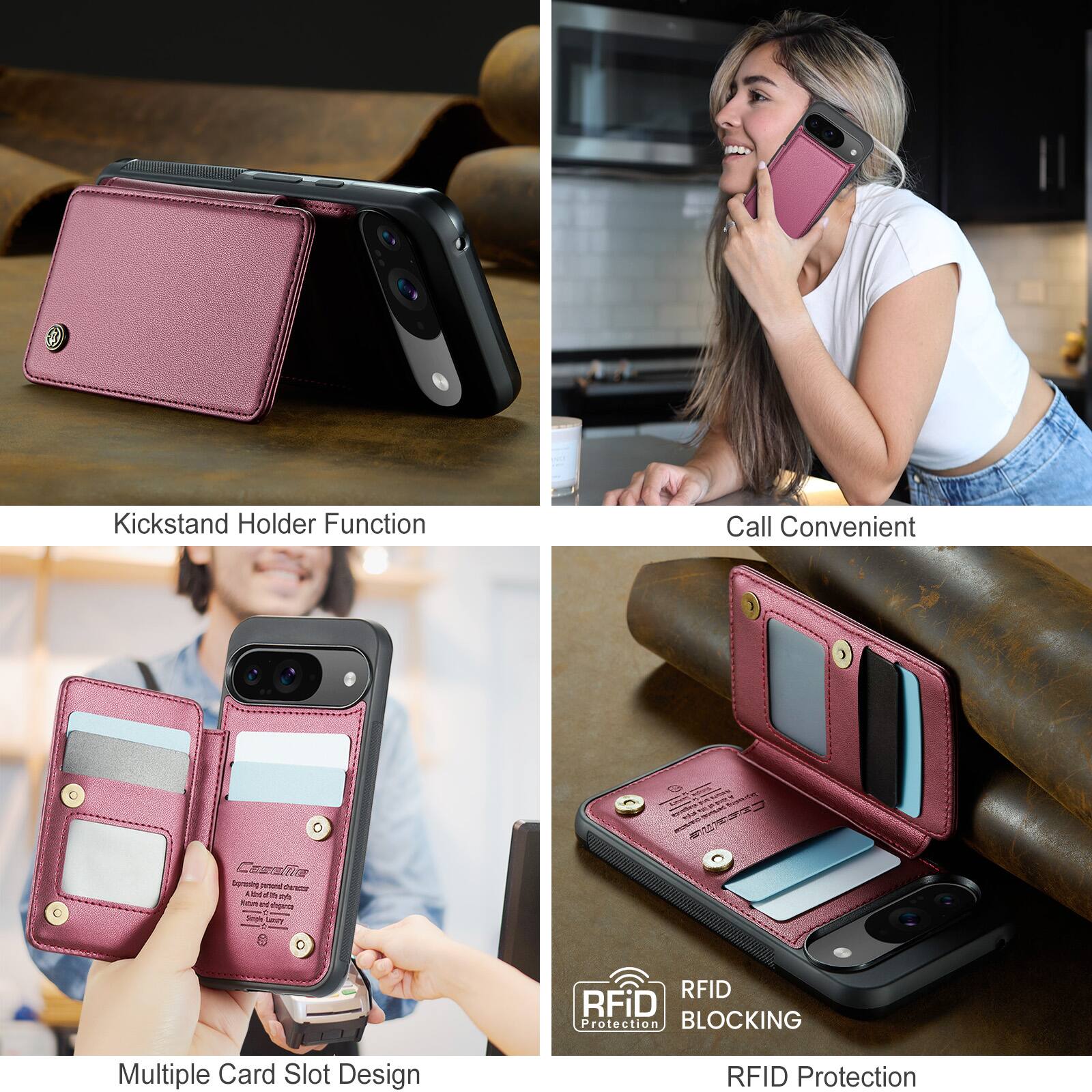 Kickstand Holder Function  
Call Convenient  
Multiple Card Slot Design  
RFID Protection