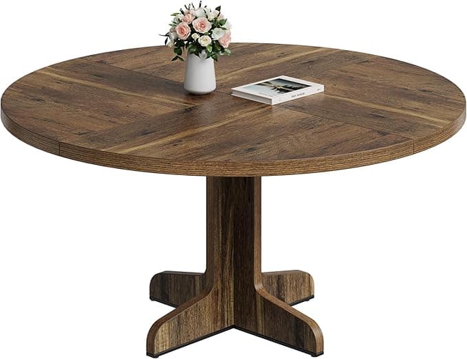 GARVEE - Kitchen Table for 4-6 People,Round Dining Room Table for Kitchen, 47 Inch Round Table for Dining Room - Brown