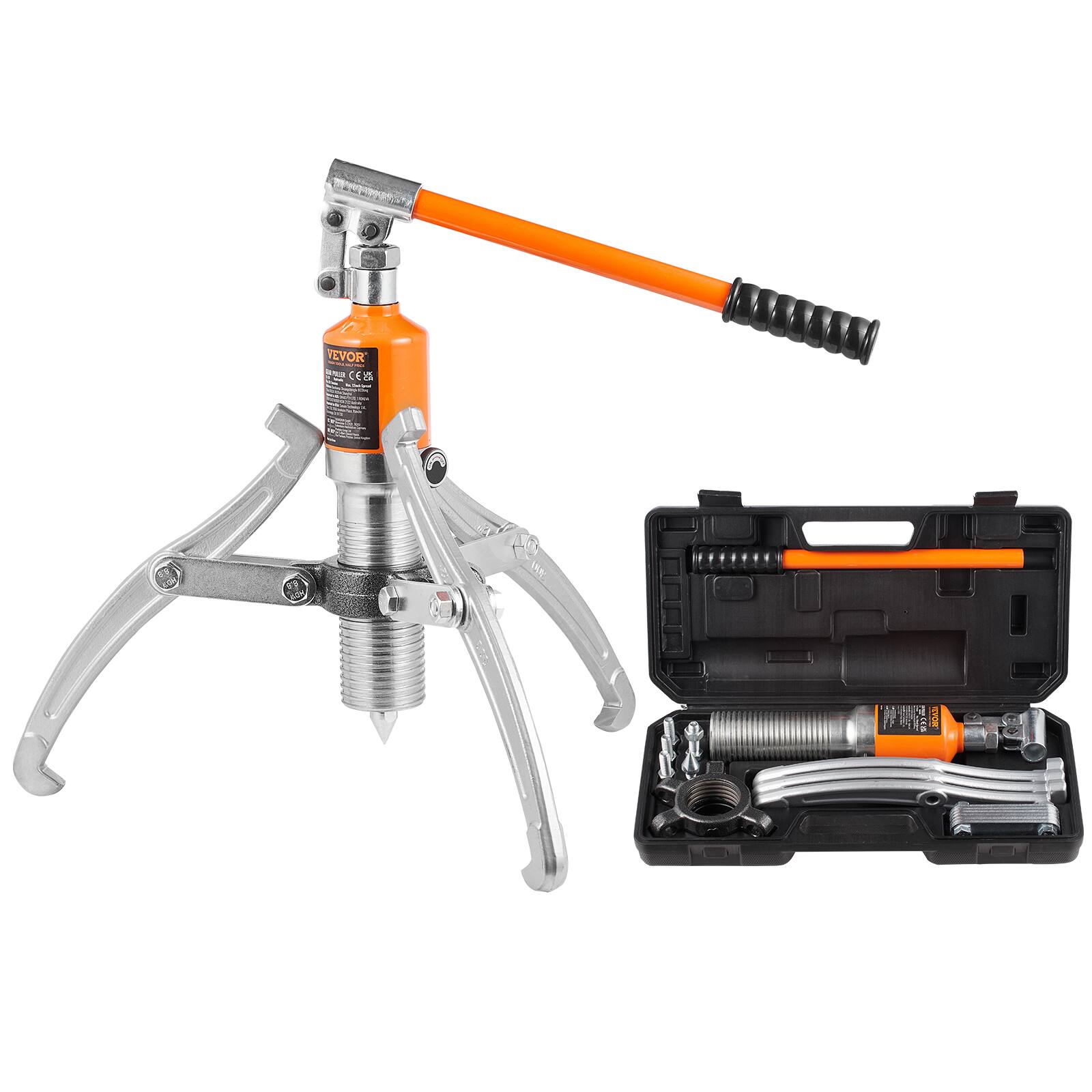 VEVOR - Hydraulic Gear Puller, 15 Ton Max Capacity Wheel Bearing Pulling Separator, 2 or 3 Jaws Puller - Silver + Orange price history on PriceWatchPro
